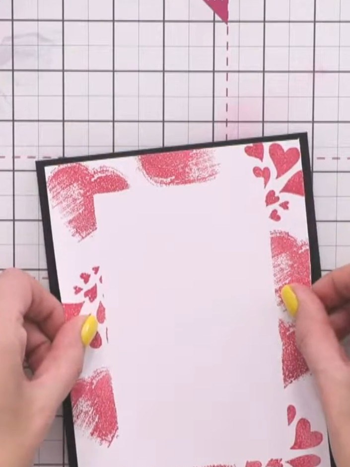 Step 9: Attach the complete layered piece to your card blank, ensuring the stamped design lines up with the black bord