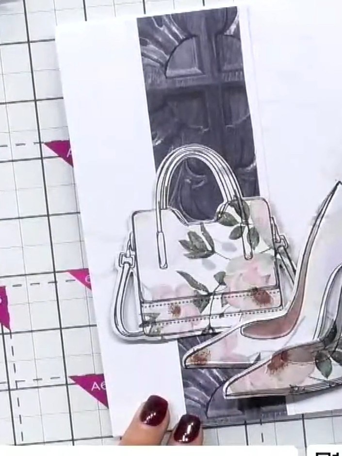 Step 9: Position a second shoe design on the card and attach it with double-sided foam pads for extra dimension. Add s