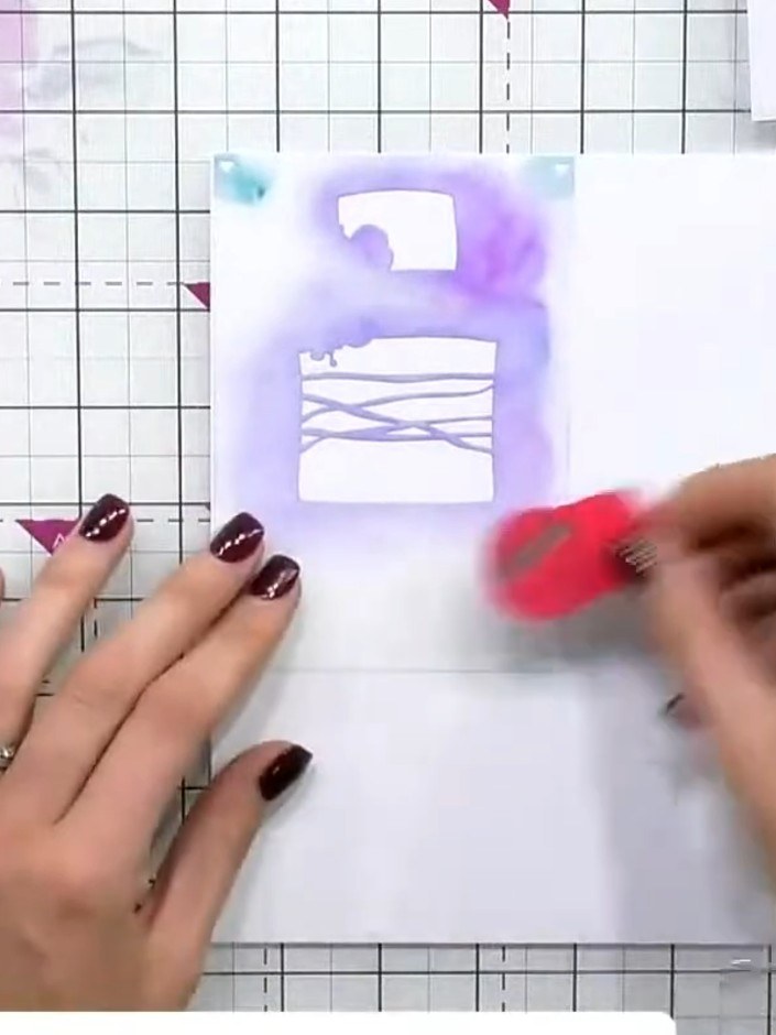 Step 1: Position stencil one in the corner of your white card base on the magnetic glass mat. Use the registration hea