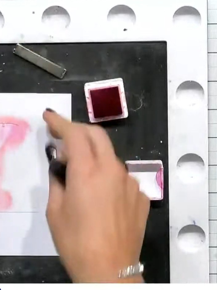 Step 1: Position stencil number one on your card with the number visible facing you. Apply pink ink through the stenci