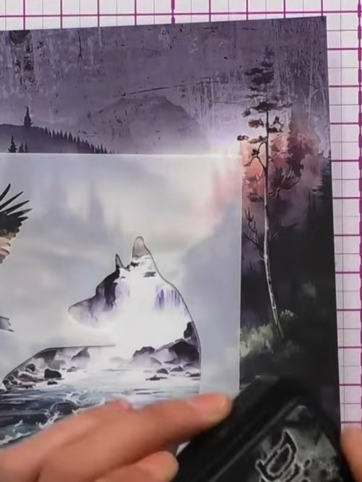 Step 5: Use a stencil and black or dark ink to add shading to the interior of the wolf silhouette. This creates contra