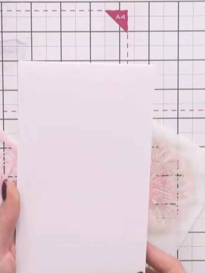 Step 1: Trim your card stock to 5 by 7 inches. Use the stencil to mark and trim away the excess to create a slimline s