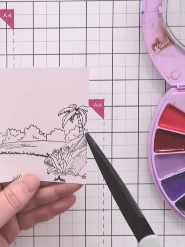 Step 7: Using scissors, cut away the upper portions of the middle layer, keeping only the foreground elements such as 