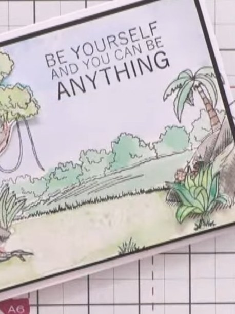 Tarjeta por capas con fondo de dinosaurios y frase - the finished project