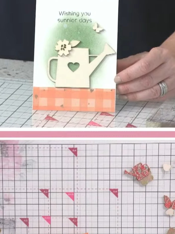 Step 6: Layer all your stamped and die-cut elements onto the card base, ensuring each piece is securely adhered. Arran