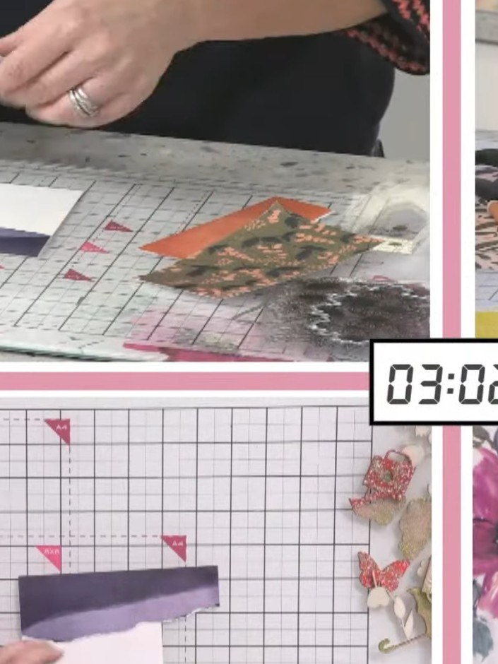 Step 4: Adhere each paper layer securely to your card base to create dimension. Layer the floral patterned papers onto