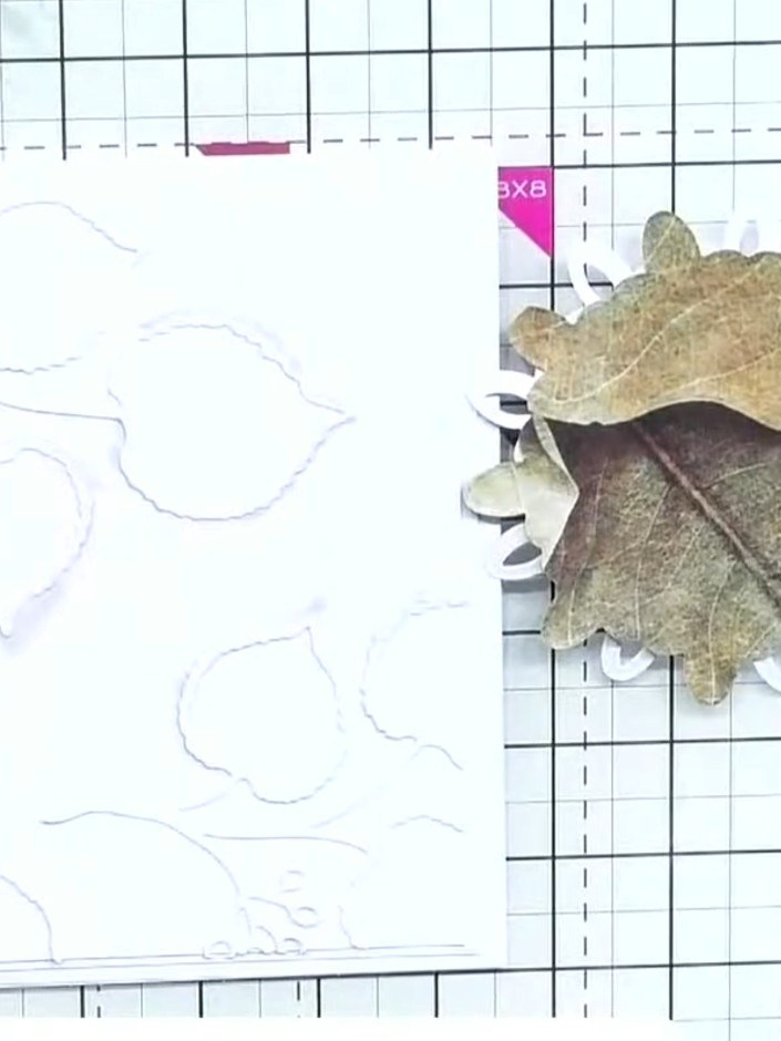 Step 3: Pega el marco troquelado decorativo sobre una tarjeta base de un color que combine, usando cojines de espuma (pads 3D) para darle dimensión.