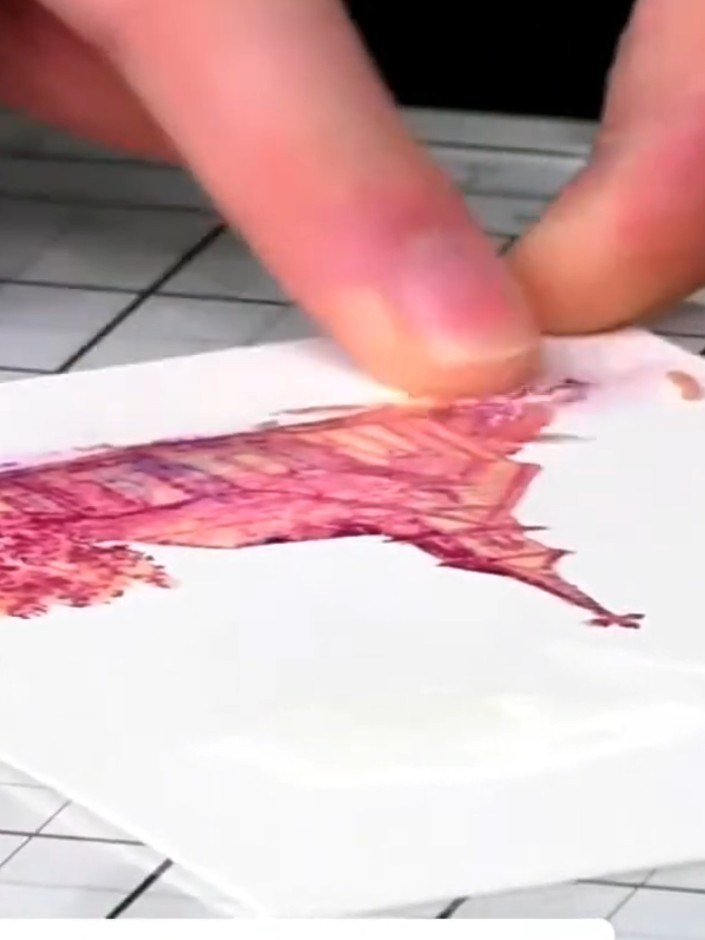 Step 3: Using your fingers or a brush, gently roll off the dried masking fluid from the stamped image to reveal the wh