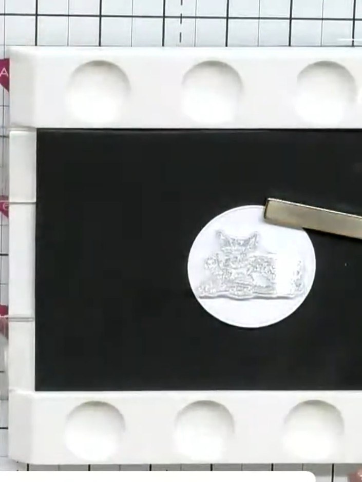 Step 3: Stamp the 'Family Gathering' scene featuring hedgehogs and rabbits onto white cardstock. Position this stamped