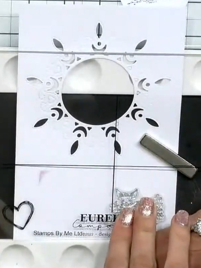 Step 6: Select a coordinating sentiment stamp from the Pretty Things Inside stamp set. Using black ink, stamp the sent