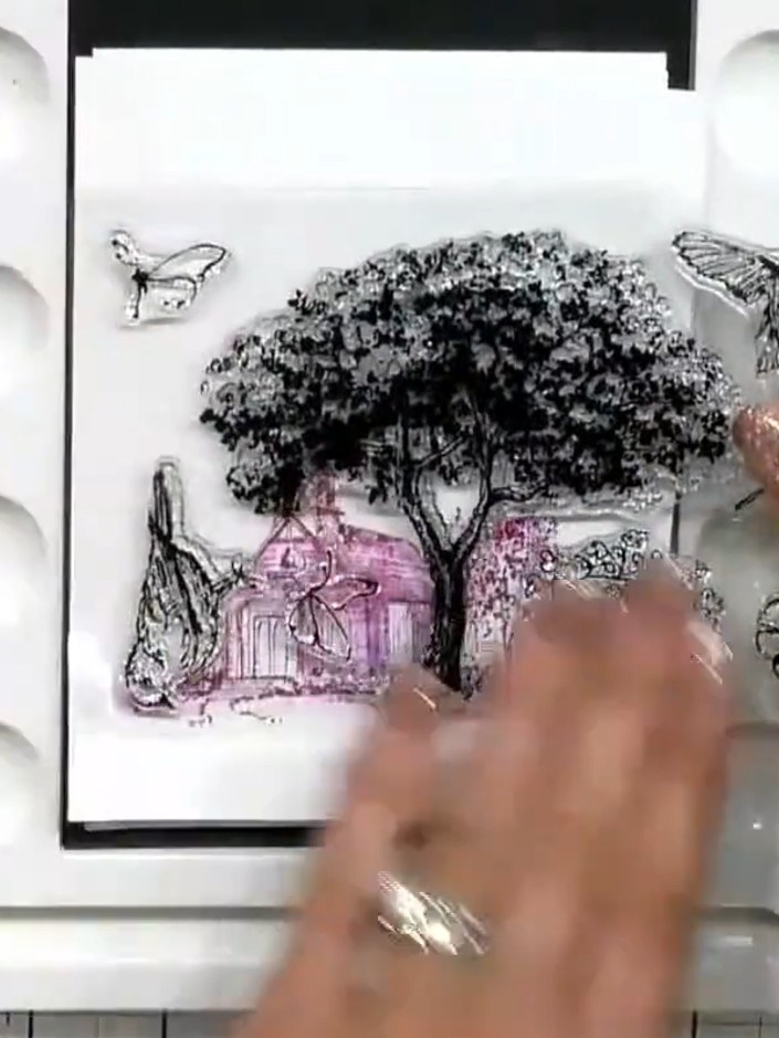 Step 6: Mount the finished stamped and coloured piece onto a card base if desired, or leave as a frameable artwork. Po