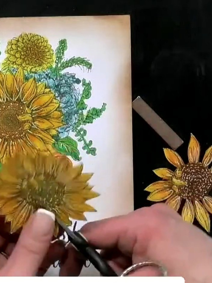 Step 6: Attach foam pads to the reverse of the die-cut sunflower. Adhere the sunflower to your card base, positioning 
