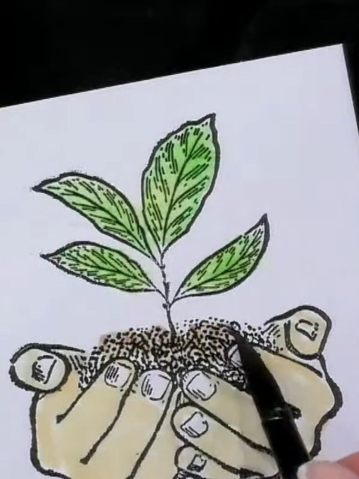 Step 6: Add skin tones to the hands using blended watercolour. Rotate your brush to soak up colour rather than dabbing