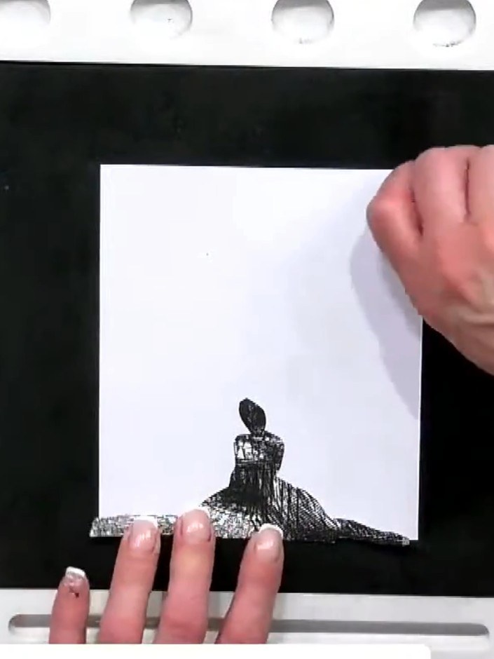 Step 1: Stamp the complete Daydream Paris skyline image (including the figure) onto white copier paper. This will be u