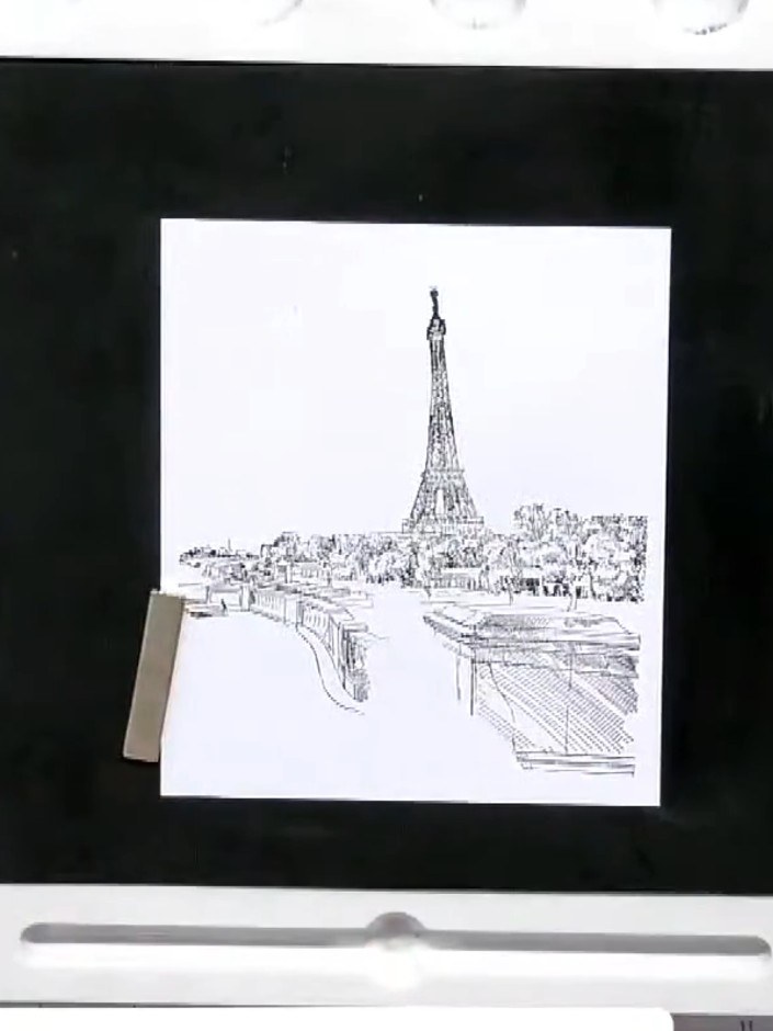 Step 6: Optionally, add colour to your stamped Paris scene using alcohol markers or watercolour. Alternatively, leave 