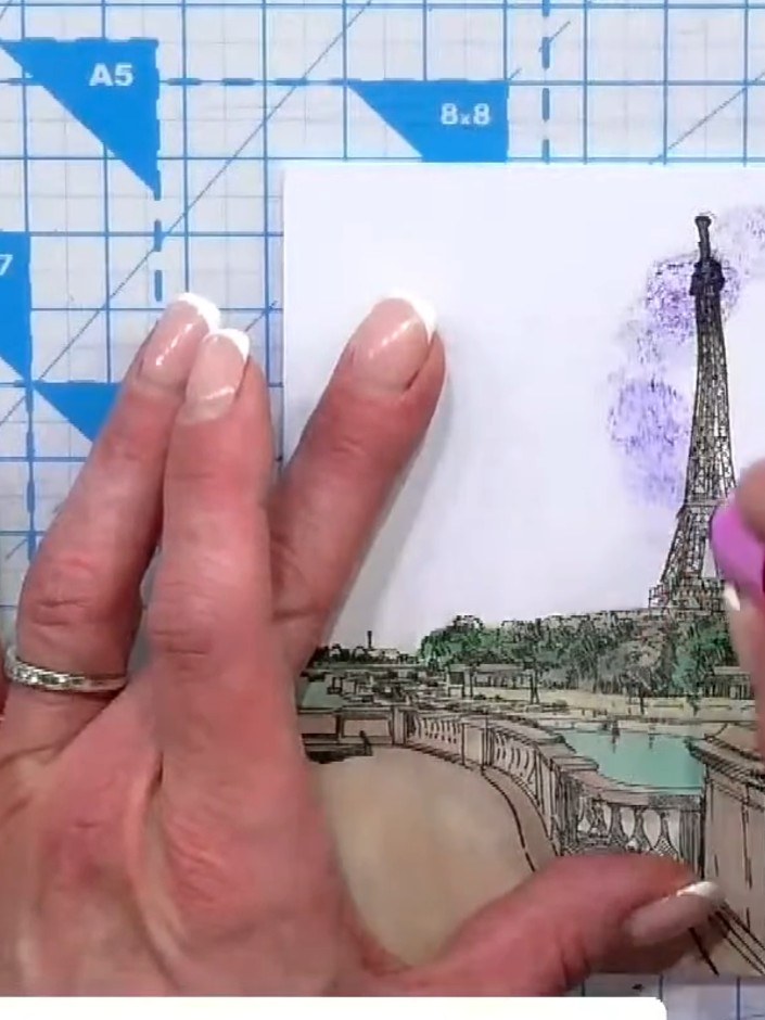 Step 1: Mix purple, blue and red alcohol markers together on a palette or directly on the stamp to create a blended co