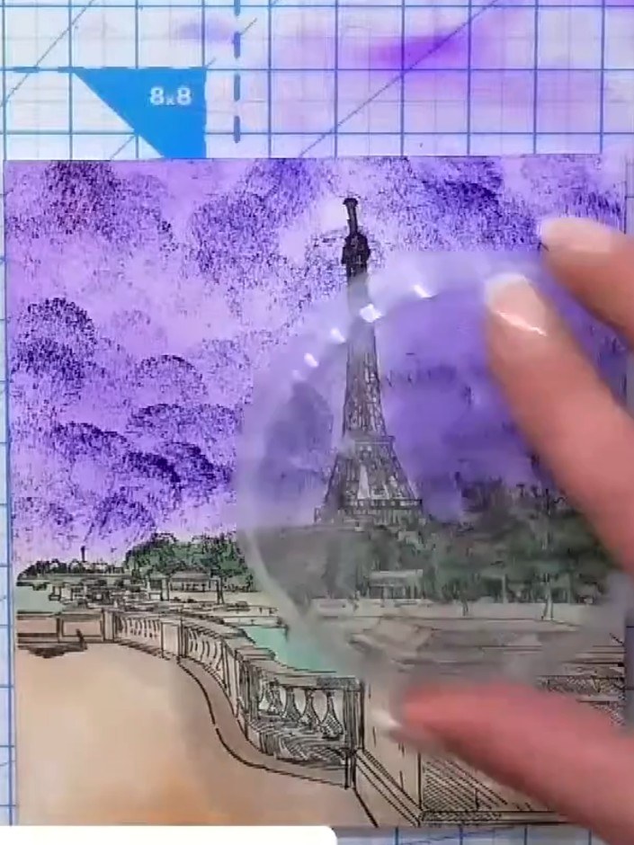 Step 7: Using the same purple ink colours, add a warm vignette around the edges of the background to tie the design to