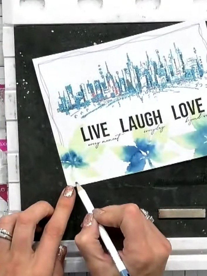Tarjeta con escena de hojas en acuarela y la frase Live Laugh Love - the finished project