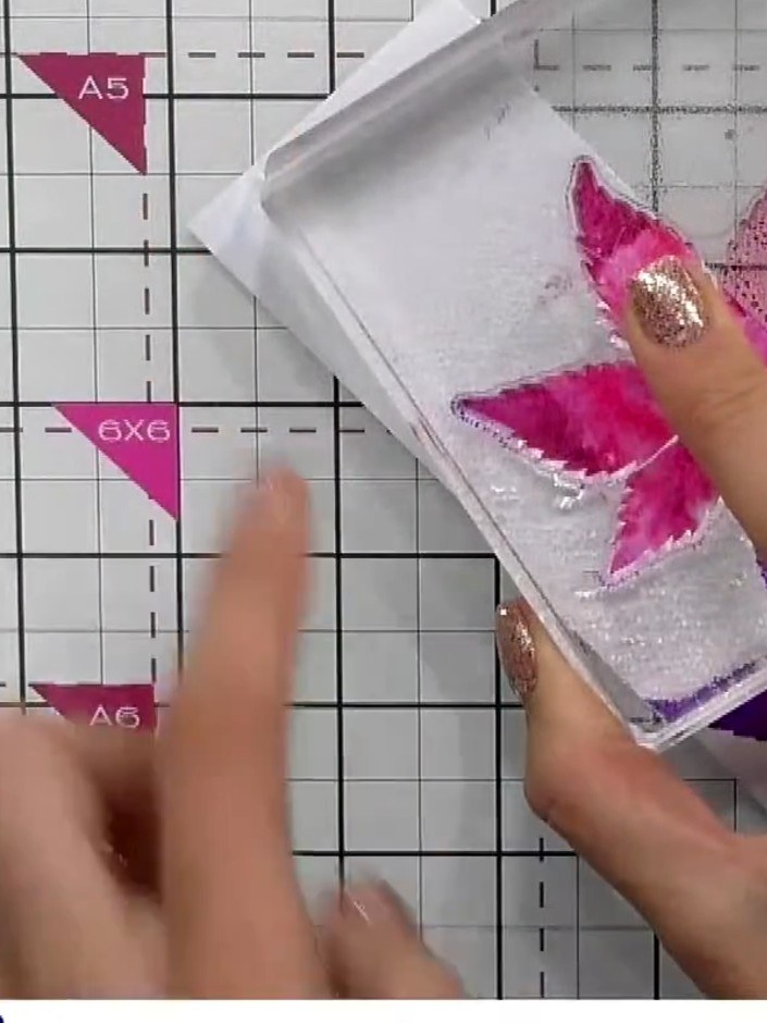 Step 4: Stamp the solid butterfly element onto your white card blank, pressing down firmly and allowing the card a mom