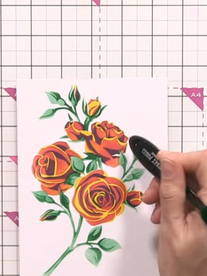 Psychedelische Layering-Rose auf weißer Karte - the finished project