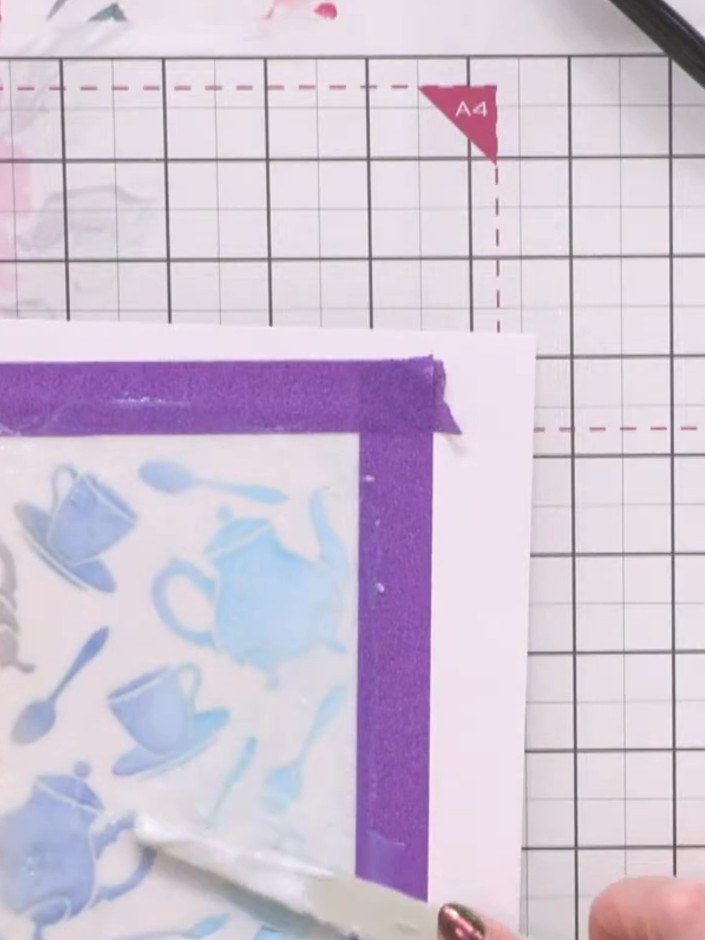Step 5: Once the gel medium is completely dry, spray your chosen Distress Oxide ink colour over the entire piece, cove