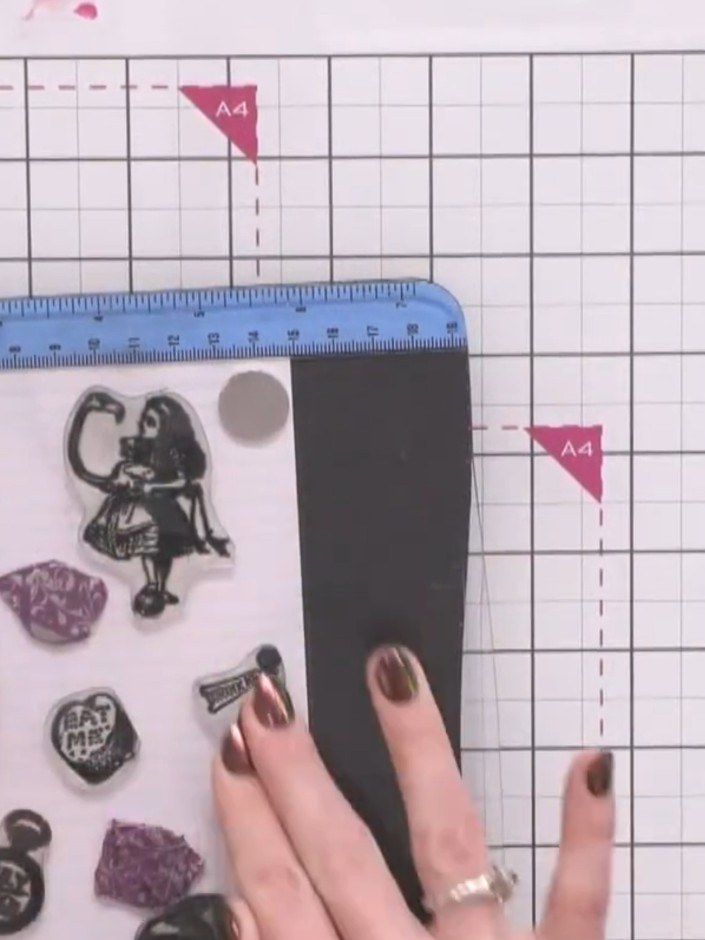 Step 3: Stamp sentiment phrases from the Alice in Wonderland stamp sets onto your journaling page. Include phrases suc