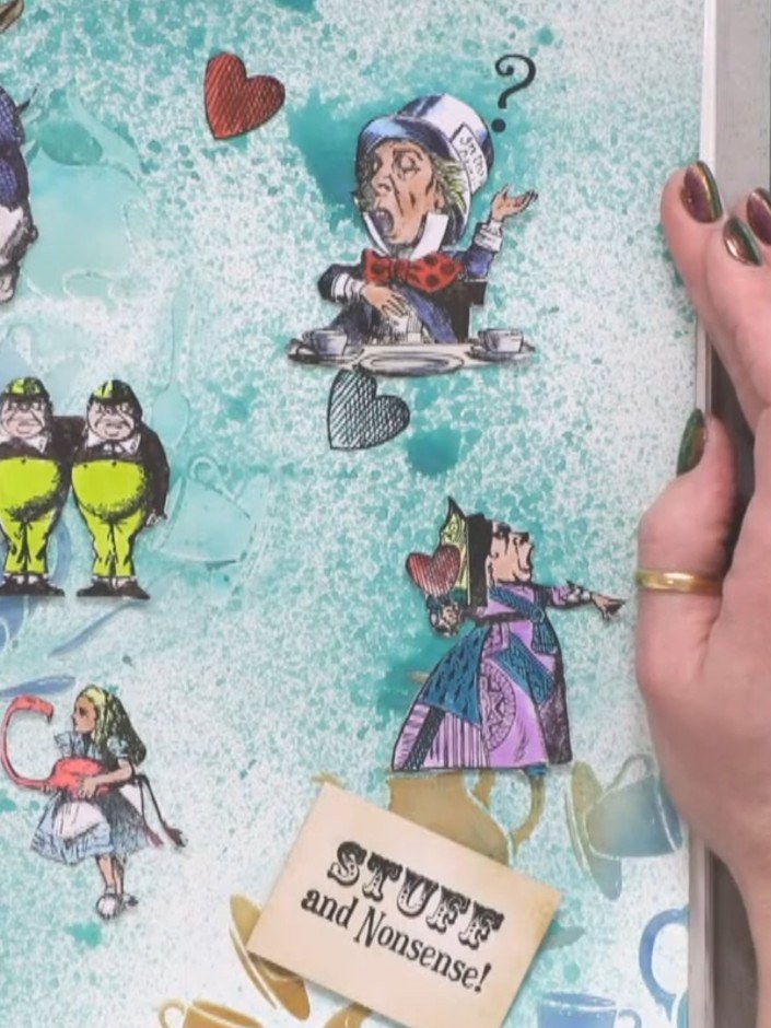 Alice in Wonderland Journaling Page with Mixed Stamps - the finished project