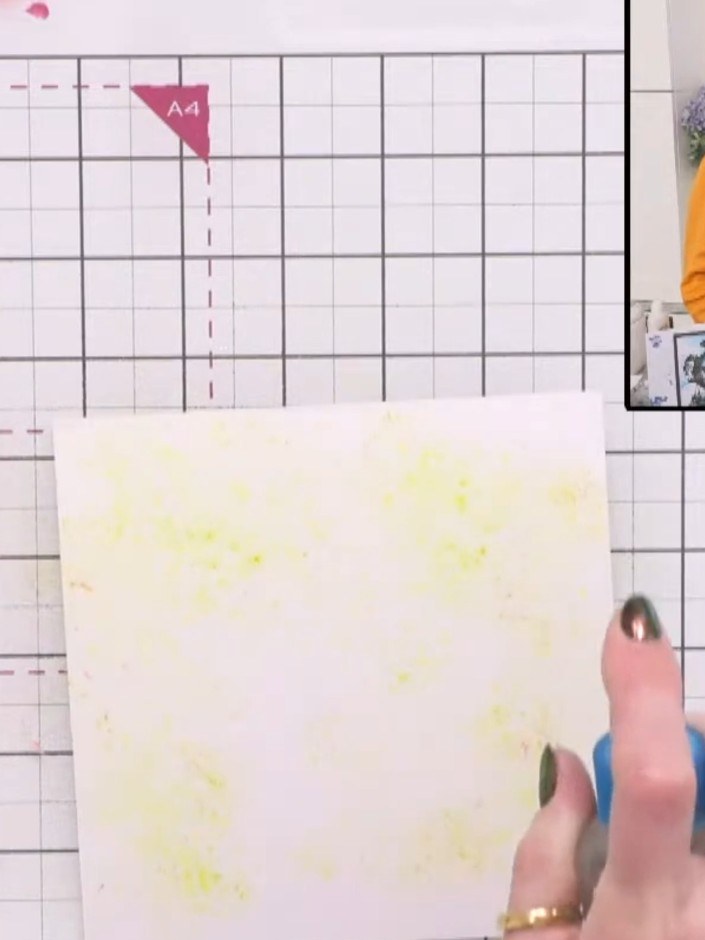 Step 1: Tap lemon yellow Brusho ink onto white cardstock using a brush. Build up the colour gradually with light tappi