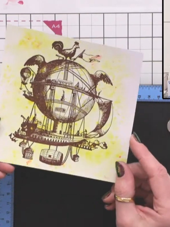 Steampunk Brusho Ink Background Card - the finished project