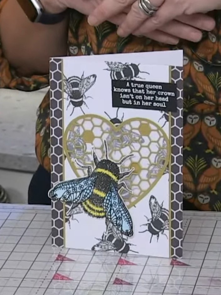Watercoloured Large Bee with Vellum Heart Focal Point Card - the finished project