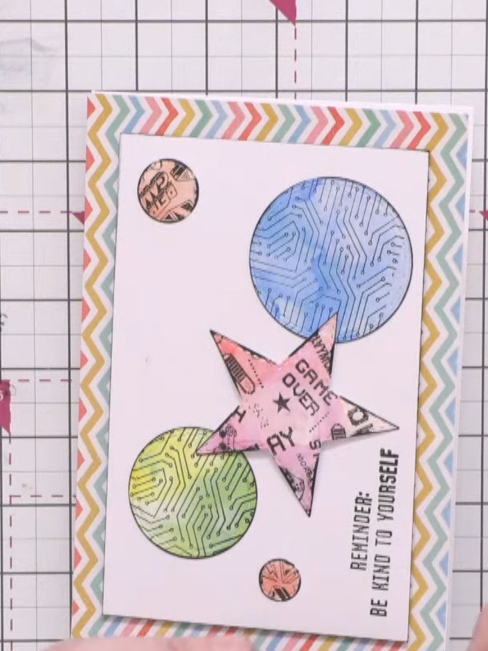 Scrap Card Collage with Stamped Backgrounds and Pearl Embellishments - the finished project