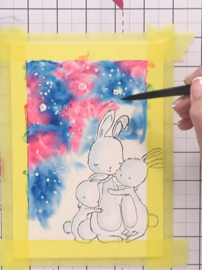 Watercolour Bunny Scene with Masking Fluid and Silhouette Freehand - the finished project