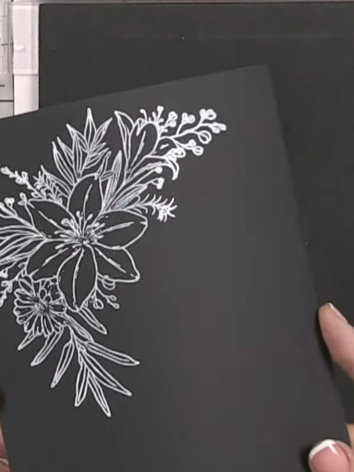 White Ink Stamping on Black Card - the finished project