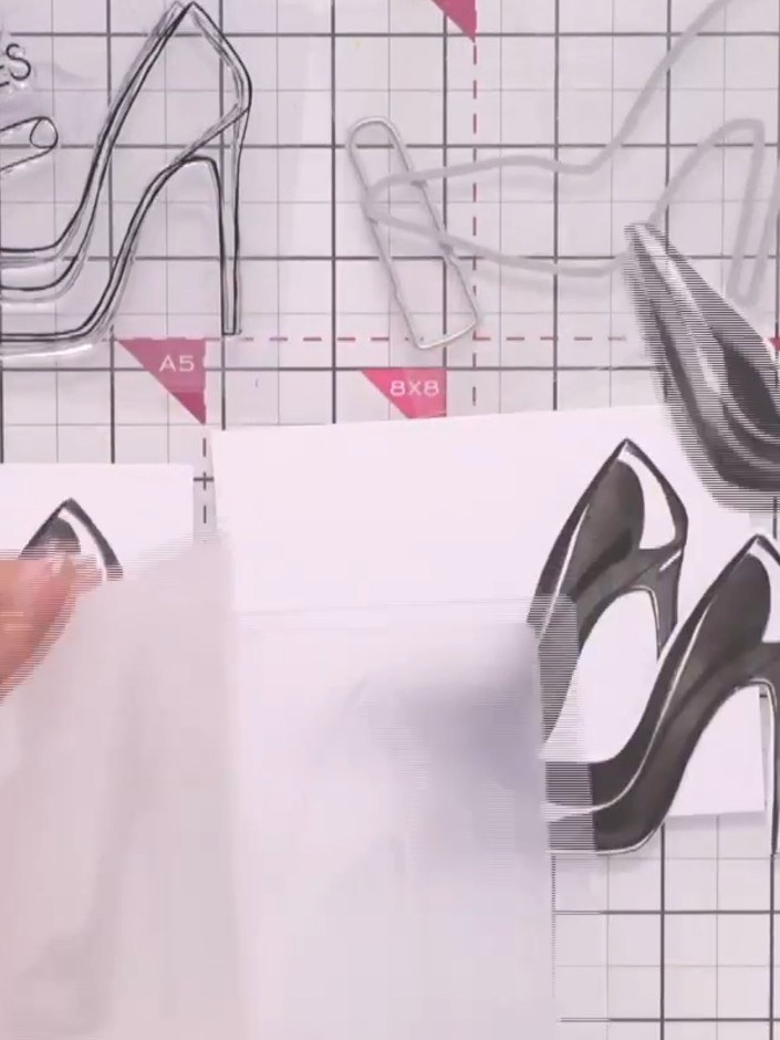 Step 8: Die-cut the shoe component using the coordinating die from your Quattro-D set. Line up the die over the stampe