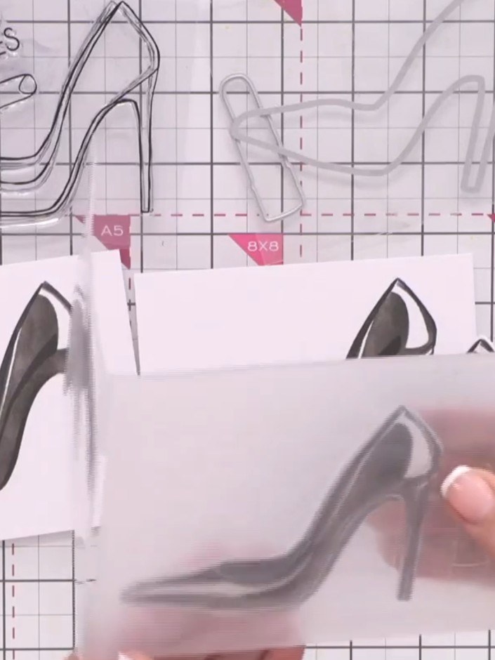 Step 9: Place the die-cut shoe component into the front of the 3D embossing folder, ensuring it is lined up correctly 