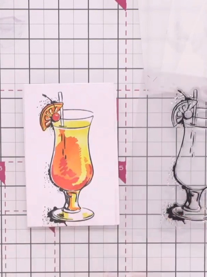 Step 1: Complete the stencil layering by adding all the other elements and detail to build up the coloured cocktail im