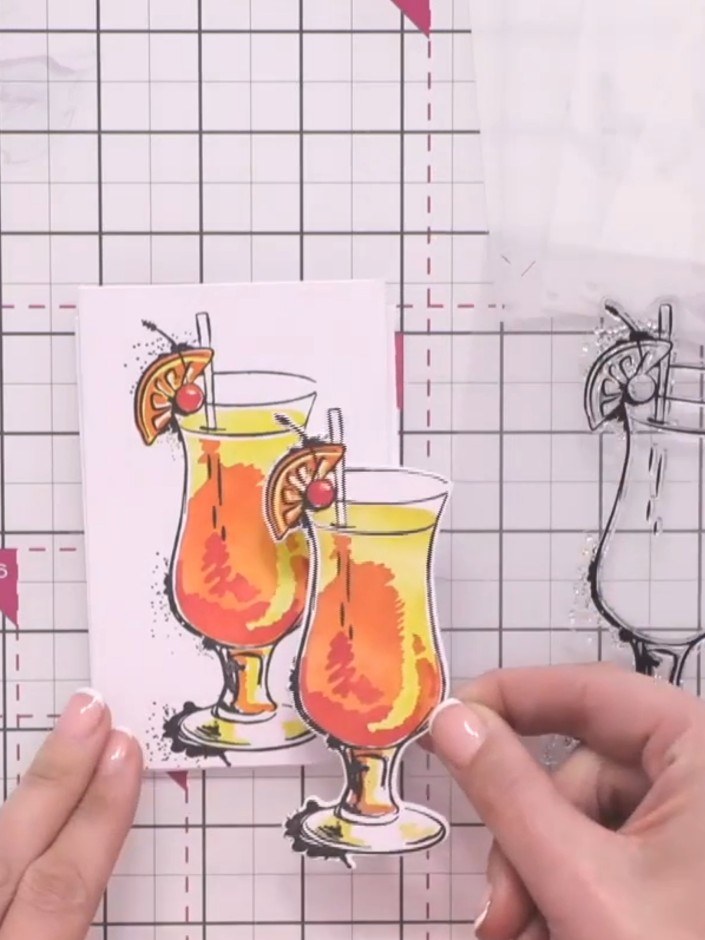Step 3: Stamp the detail onto your stencilled cocktail glass design using the coordinating stamp, carefully aligning i