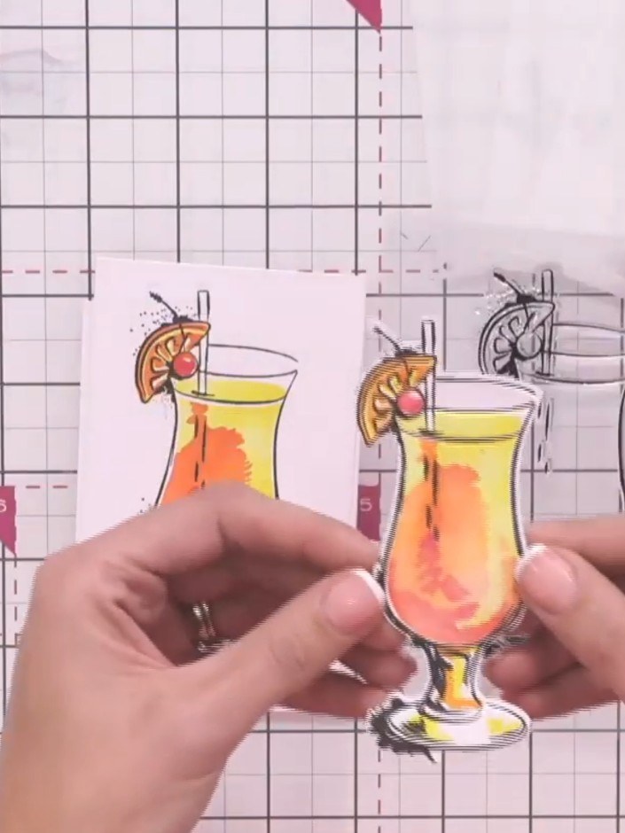 Step 3: Place your die-cut cocktail glass image into the coordinating embossing folder and run it through your die-cut