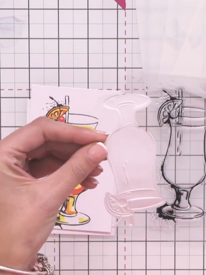 Step 5: Attach your completed 3D embossed cocktail embellishment to your card front using foam pads or adhesive to add