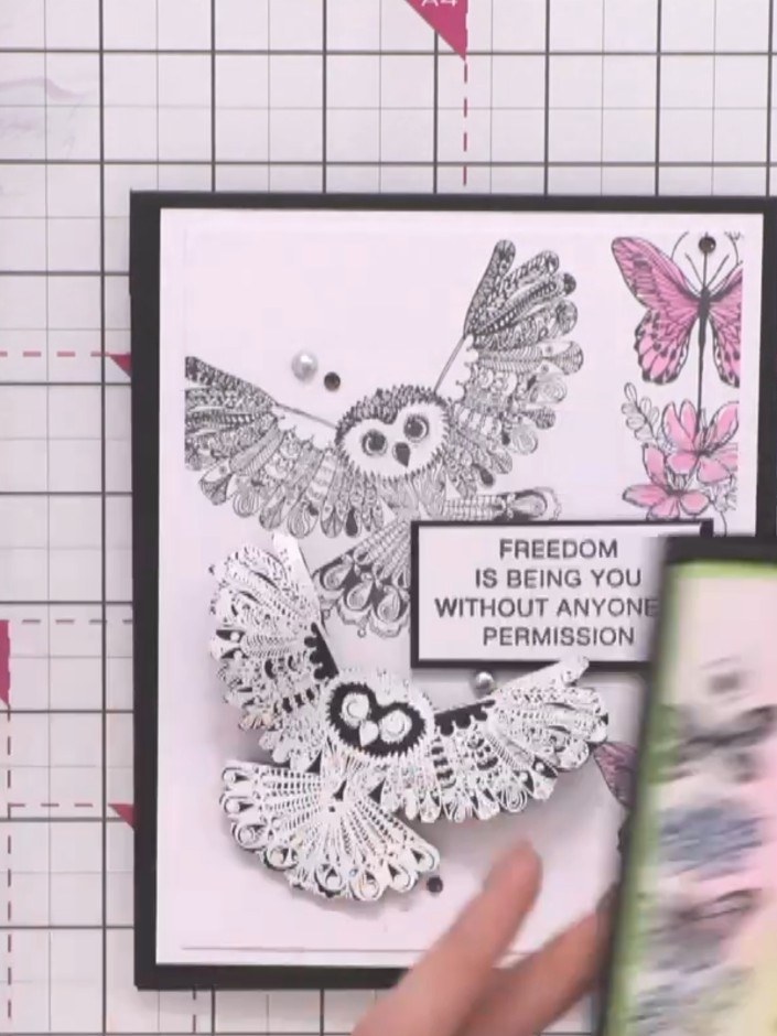 Step 5: Add the sentiment 'Freedom is being you without anyone's permission' to the centre of the card using foam pads