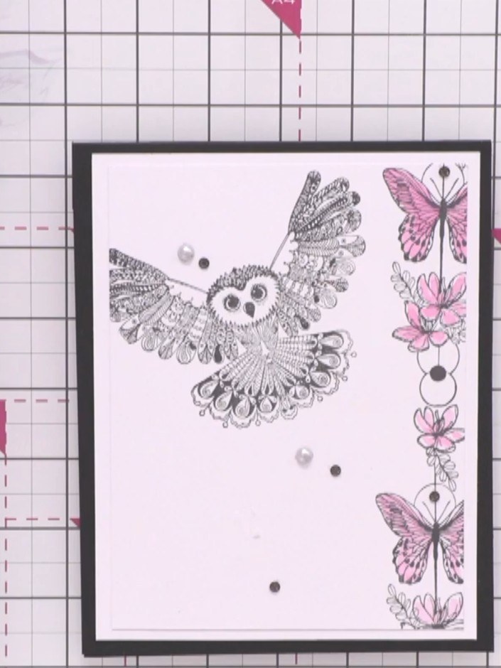 Boho Flight Owl and Butterfly Card - the finished project