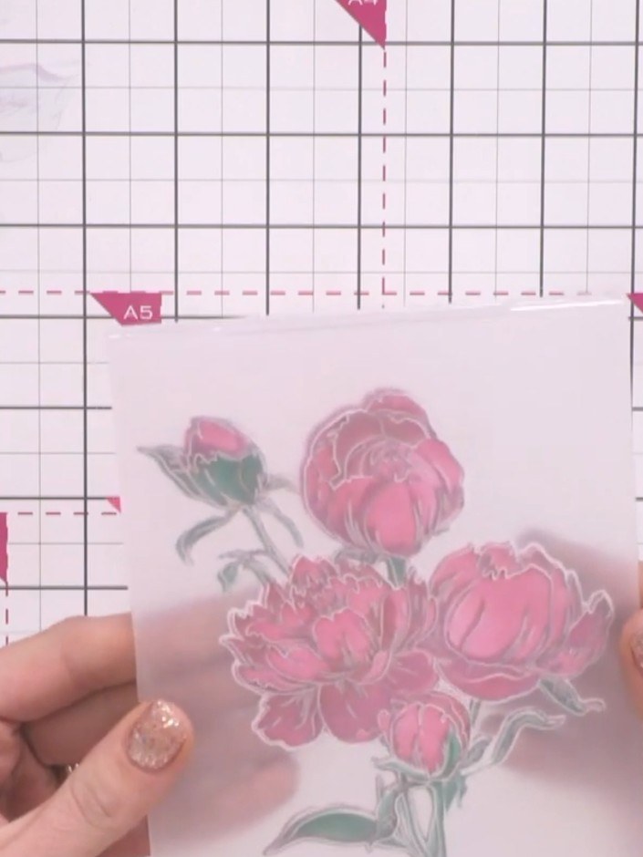 Step 1: Take your 3D embossing folder and insert your die-cut peony element into it, ensuring the design lines up corr