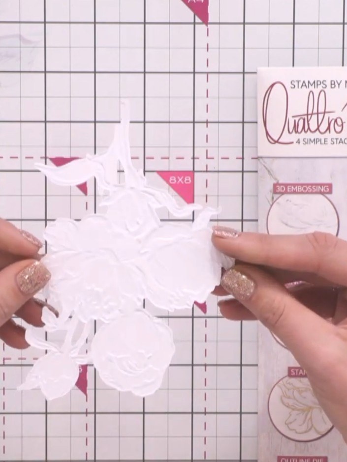 Step 2: Twist the 3D embossing folder around to align the peony element properly with your design. The embossing folde