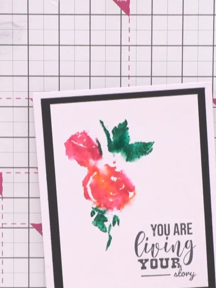 Step 1: Apply orange and pink ink to the solid portion of the lamination stamp using your everyday ink pads. Build up 