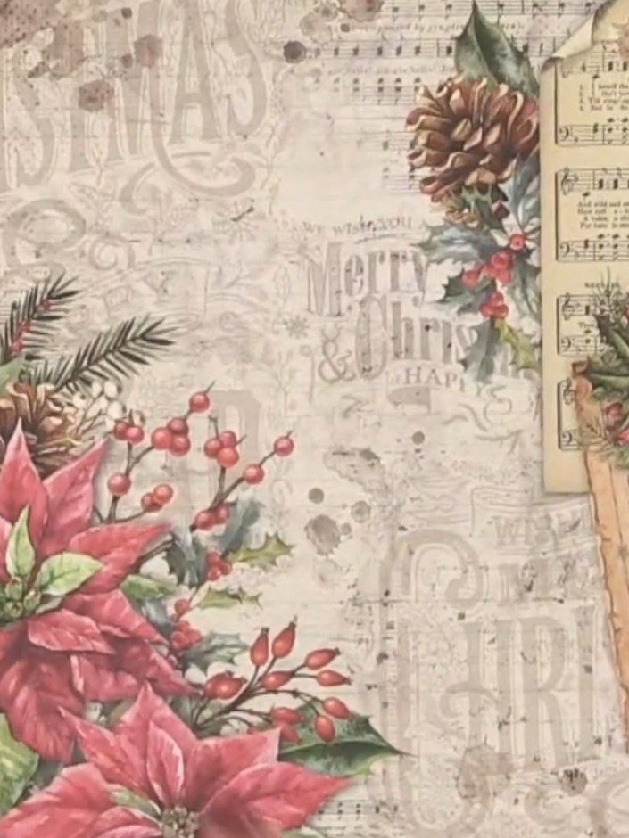 Step 1: Select a 12 by 12 inch patterned paper from your Christmas collection to use as the base layer for the front c