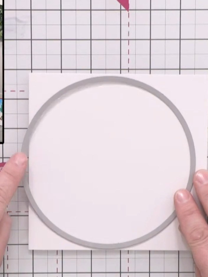 Step 1: Take a 6x6 inch card blank and position a circular die over the centre crease, overlapping slightly so the car