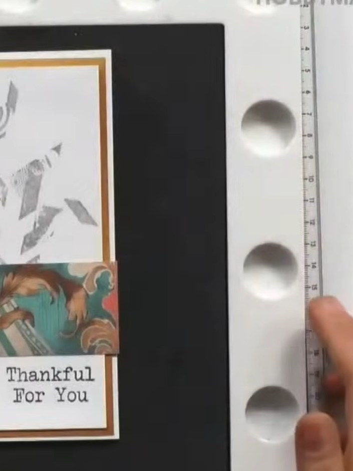 Step 5: Stamp the 'Thankful For You' sentiment onto a white label or rectangle panel using black ink, positioning it a