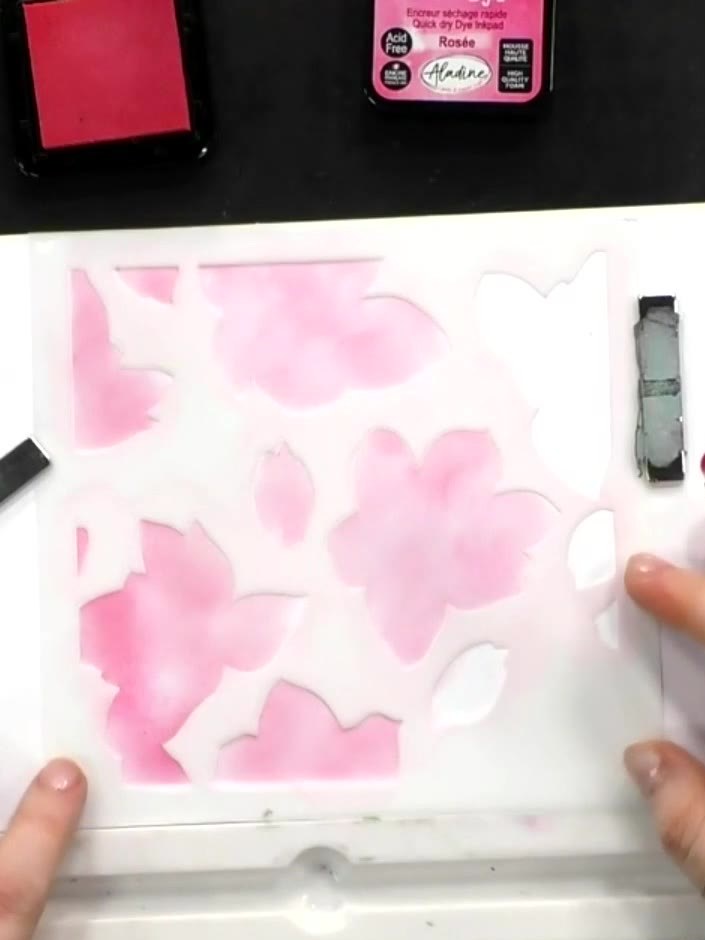 Step 4: If the stencil moves during blending, carefully reposition it using the corner hearts as registration guides t