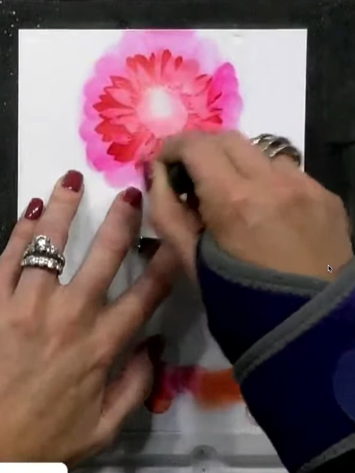Step 10: Mount the completed watercoloured sunflower element onto your card base using foam pads for dimension. Positio