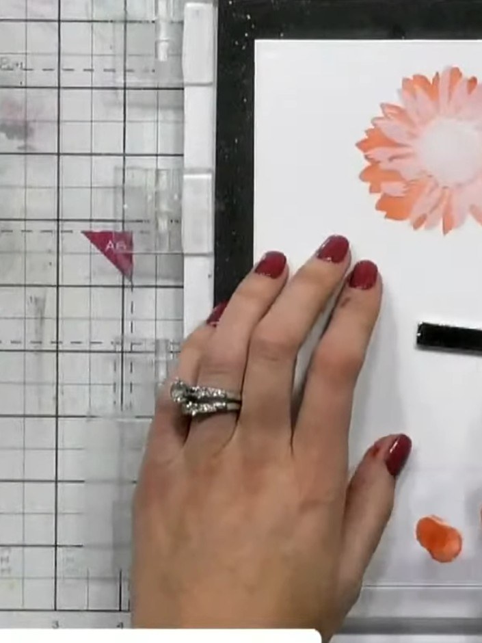 Step 7: Once your stencilled flower is completely dry, position the outline die around the design. Place the card with